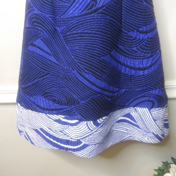 Andrew Gn 2015 Royal Blue, Black & White Trapunto/Quilted Style Skater Dresd - Picture 3 of 9